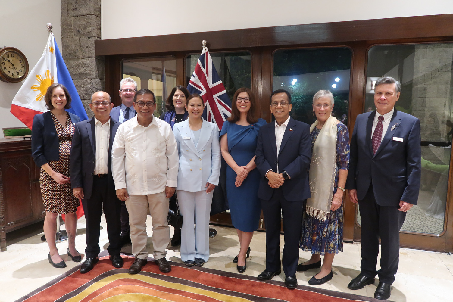 The Commissioners at a welcome reception hosted by the Australian Ambassador to the Philippines HE HK Yu (4th from right). The Commissioners met key partners including the Department of Science and Technology Secretary Dr Renato Solidum Jr (front, 3rd from left), National Economic and Development Authority Secretary Dr Arsenio Balisacan (3rd from right), and DOST-PCAARRD Executive Director Dr Reynalo Ebora (2nd from left). 