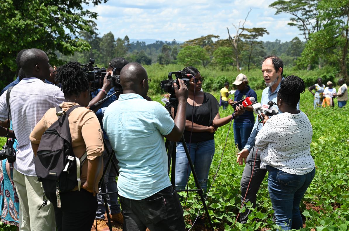 ACIAR Research Program Manager, Crops, Dr Huttner speaking with media during the annual review. 